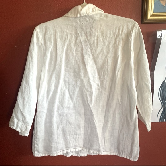 Flax White 3/4 Sleeve Notched Collar Blouse - Picture 2 of 8